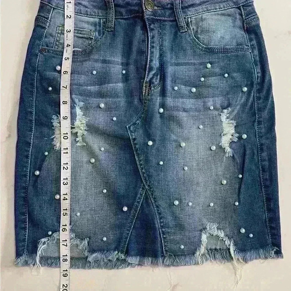 Machine Nouvelle Mode Skirt Womens Large Blue Denim Ripped Size Italy L USA 30 - Picture 4 of 9